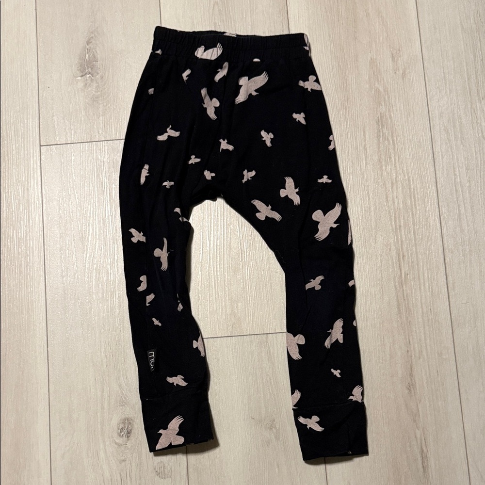 MOI Kids Black Leggings with Pale Bird Print Kids Size 3-4